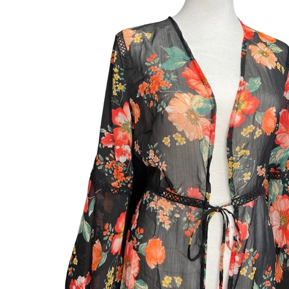 Black Sheer Floral Cover Up Robe NWT - Picture 2 of 6